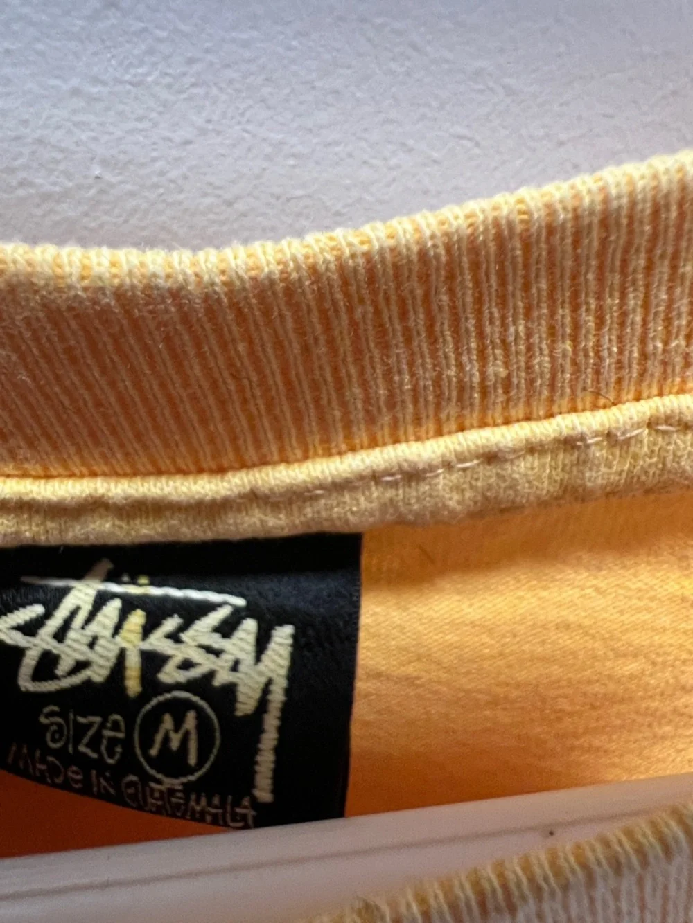 Stussy Yellow Crewneck Long Sleeve Tee with White Logo Tag - Picture 2 of 5
